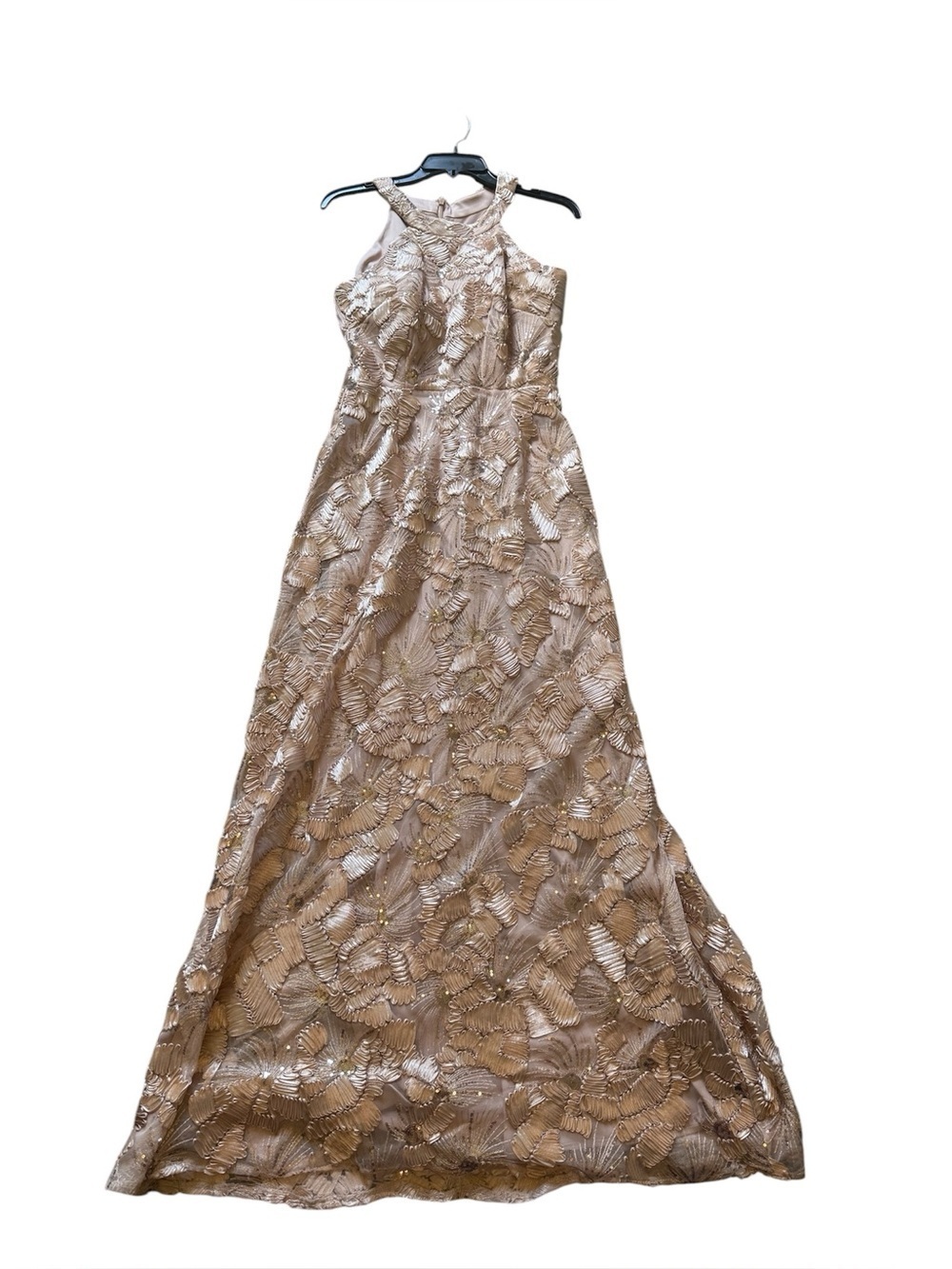 Betsey & Adam Champagne Gold Embellished Sequin Evening Gown Formal Dress Size 8 - Picture 2 of 10